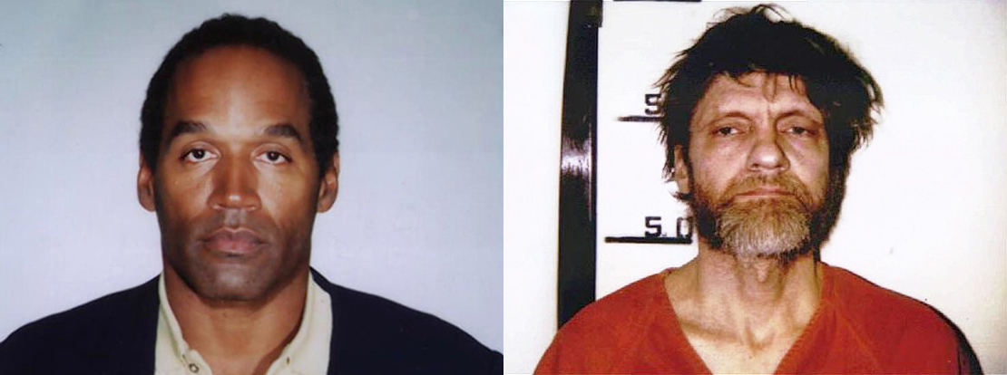 mug shots of O.J. Simpson and Ted Kaczynski