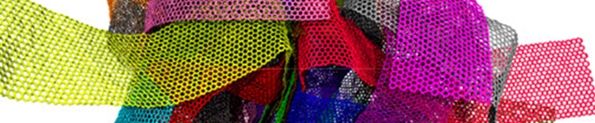 brightly colored pieces of what looks like latticed fabric in a pile