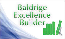 Baldrige Excellence Builder booklet cover showing a cartoon figure pushing up a bar in a graph chart.