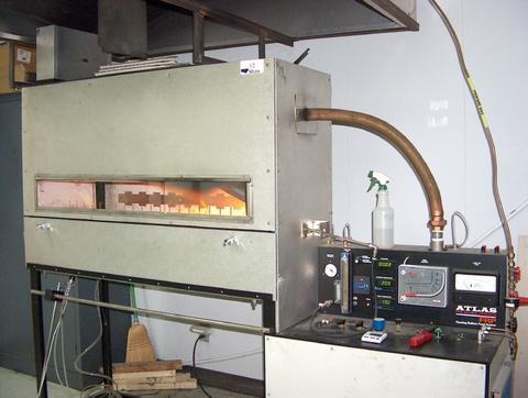 Radiant panel apparatus for flammability test for flooring which is used to predict how a floor covering might spread fire in a corridor during a fully developed fire.