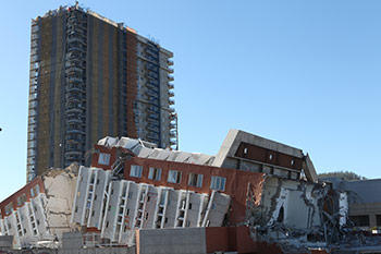 collapsed building in Chile.