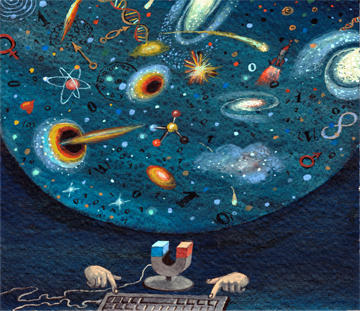 Illustration of the universe and a computer keyboard