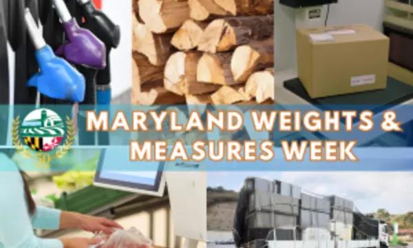 Collage of Gas Station pumps, firewood stack, box on weigh scale, woman weighing apples, truck on a weigh scale