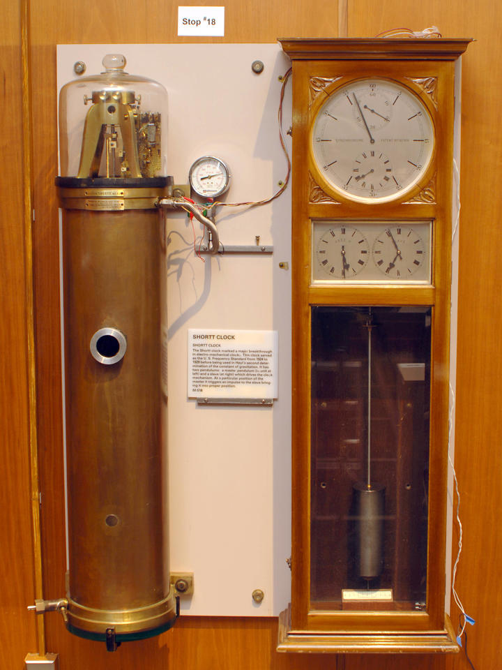 A Shortt Electro-Mechanical Clock in a case