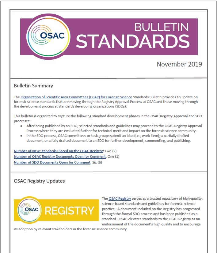 OSAC Standards Bulletin November 2019 | NIST