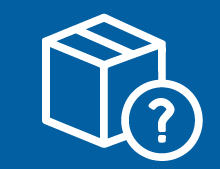 Suspicious package ICON blue square with a box and a question mark image