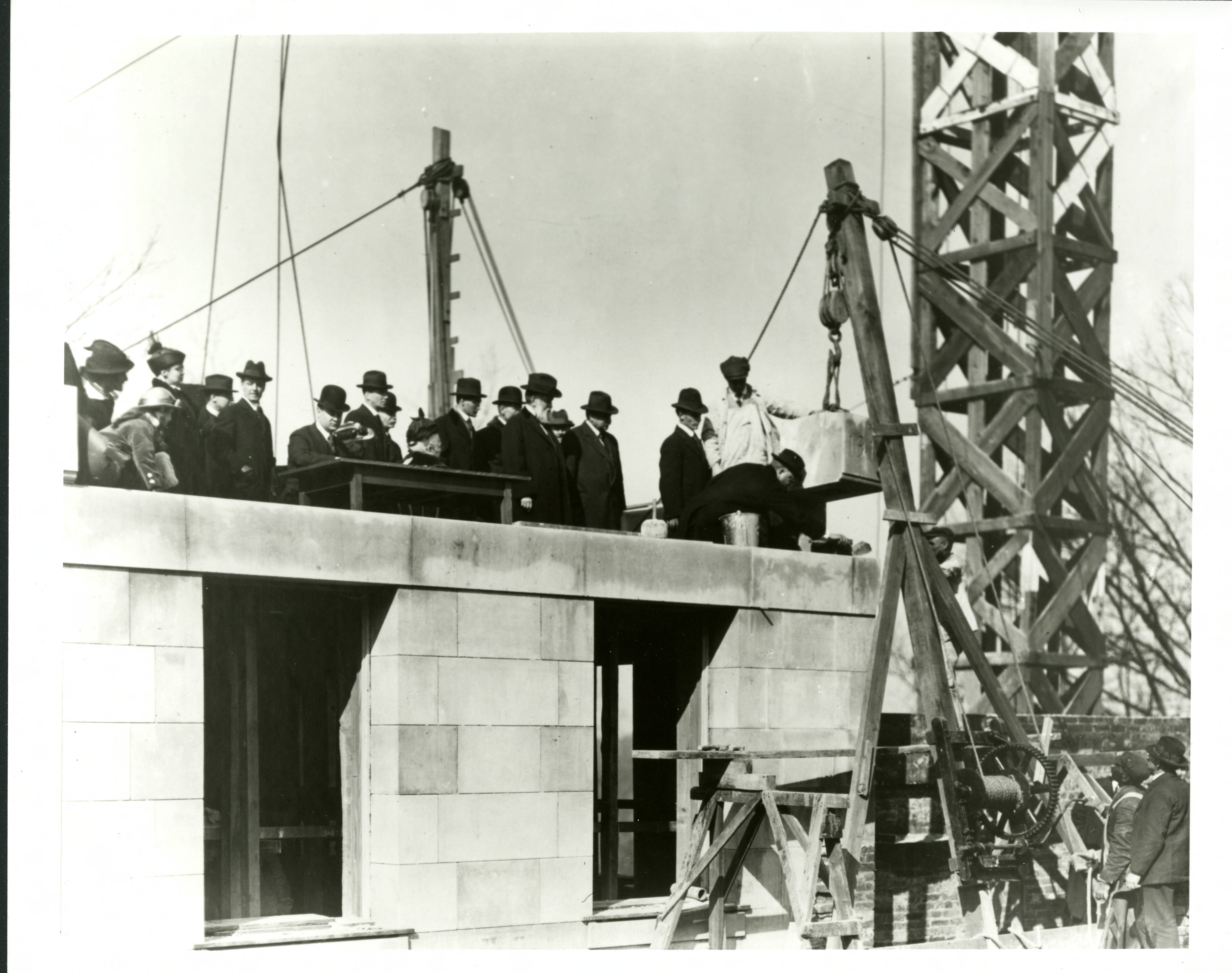 Photograph of the laying of the cornerstone of the NBS Chemistry Building with Hon. William C. Redfield, Secretary of Commerce, March 23, 1916. 