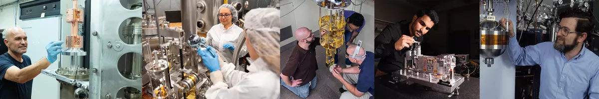 NIST workers using metrology equipment in a laboratory. NIST workers using metrology equipment in a laboratory.