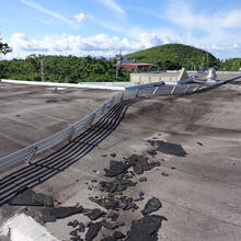 Damaged cable tray on hospital roof in Vieques, Puerto Rico