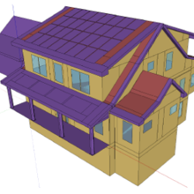 A colored diagram of a house, with purple roof and yellow walls.