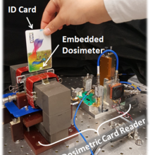 Transmission line/interferometer configured for an electron spin resonance measurement of radiation induced free radical ensembles important for dosimetry measurements.