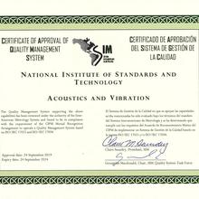 Acoustics and Vibration Quality System Certificate