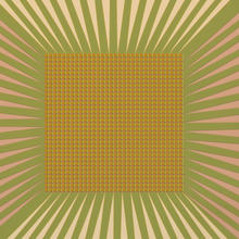 Square checkerboard with 32 squares on each side surrounded by sunbeam-like lines emanating out from around the board.