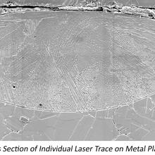 Banner images of AM testbed, cross section of a laser trace on metal and the build geometry