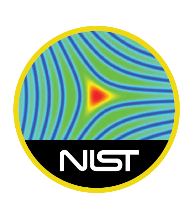 NIST snake logo at bottom. Red triangle. Yellow outline around red triangle. Curved blue and green lines.