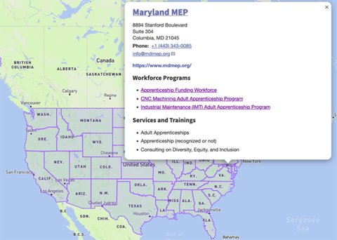 Maryland workforce offerings on interactive map