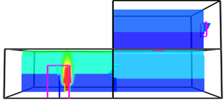 Rendition of a two story house and fire temperatures
