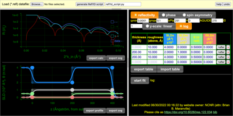 Web magnetic reflectivity calculator screenshot