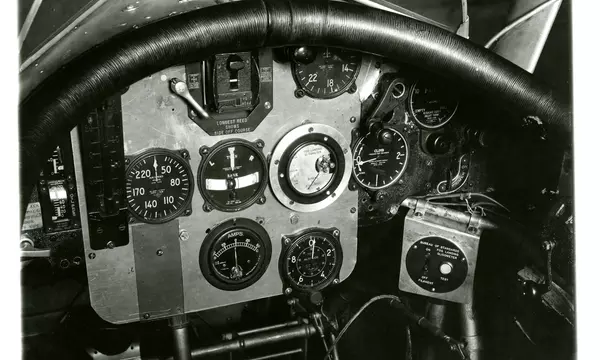 Historical photo shows complex cockpit control panel