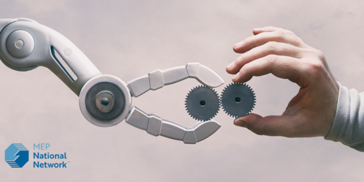 Robot And Human Hand with Gears