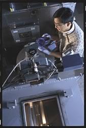 Eric Lin working at a focused neutron beam