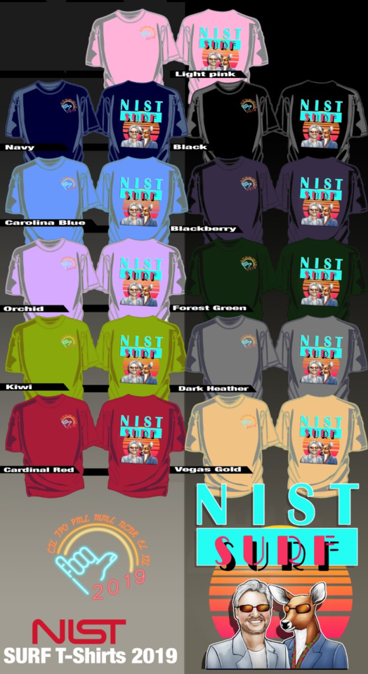 SURF design on assortment of colors for t-shirts