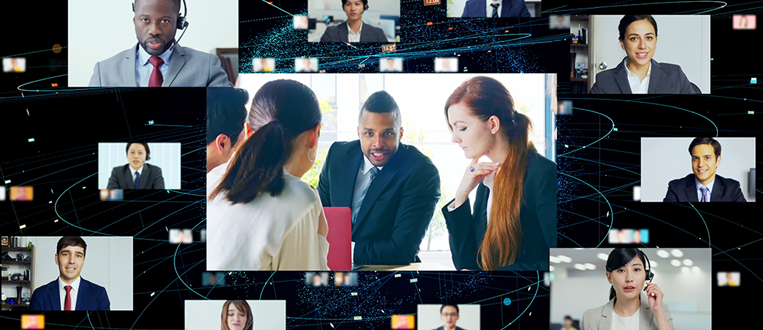 Global communication network concept. Video conference. Telemeeting.