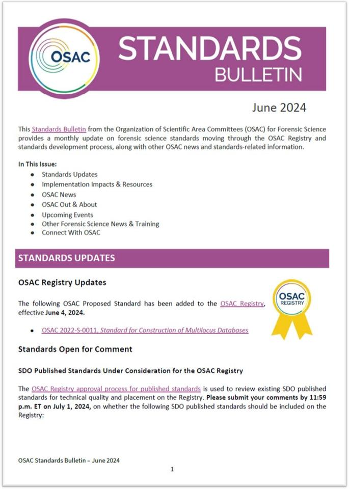 OSAC Standards Bulletin Cover - June 2024