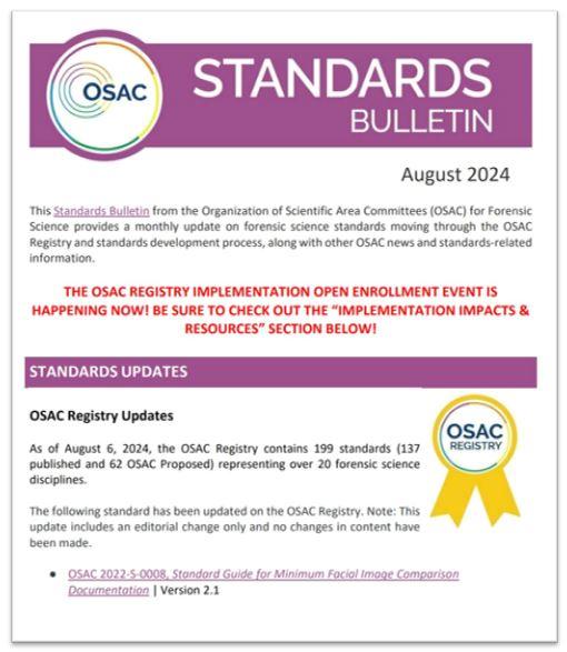 Cover of OSAC Standards Bulletin - August 2024