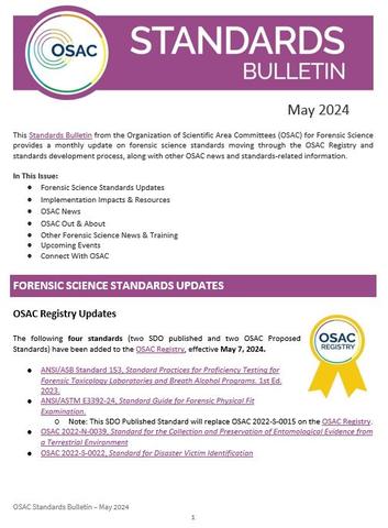 OSAC Standards Bulletin Cover - May 2024