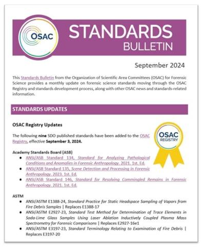 Cover of OSAC's September 2024 Standards Bulletin