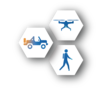 Three hexagons featuring highly mobile deployed network icons
