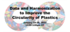 Data and Harmonization to Improve the Circularity of Plastics event banner. Background includes infinity sign filled w/colorful array of plastic bits