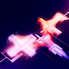 Three qubits appear in an artist’s conception as X-shaped icons that fit together.